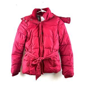 Y2K Vintage Aeropostale Jacket Faux Fur Hood Puffer Red Preppy Womens Small